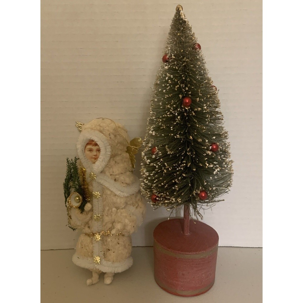 Vintage inspired Cotton Batting Angel ornament & Bottle Brush tree w/beads